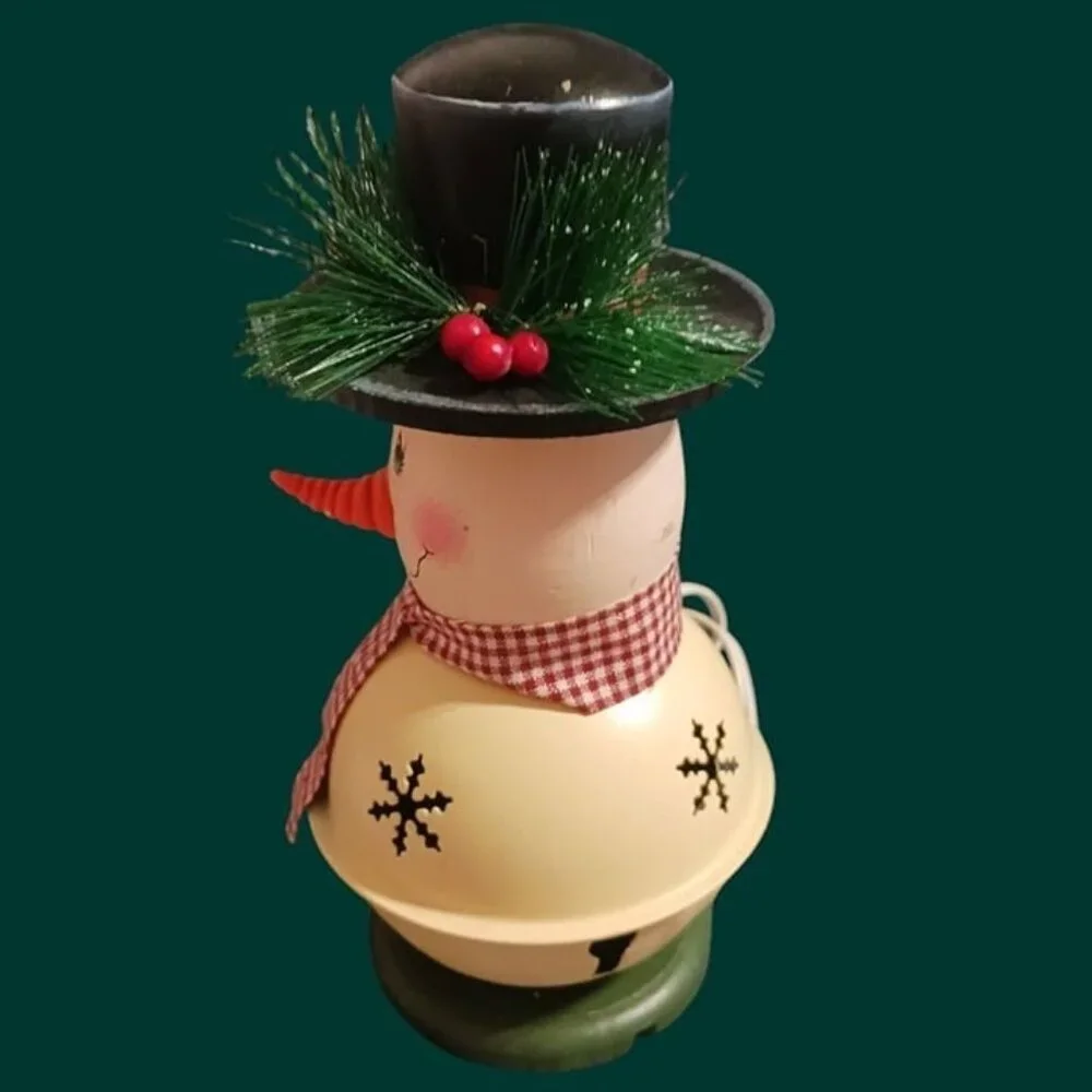 Snowman decorative table  lamp with red plaid scarf & black hat